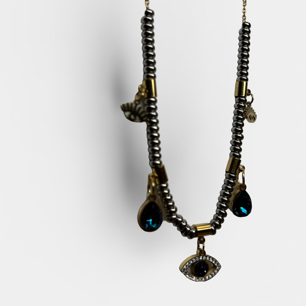Gold Diy Zircon Sapphire Egypt Eye Necklace 37$